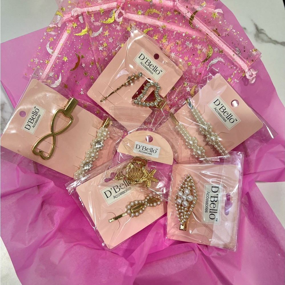 Pearl With Gold Hair accessories LOT Of 6. *GIFT BAGS INCLUDED